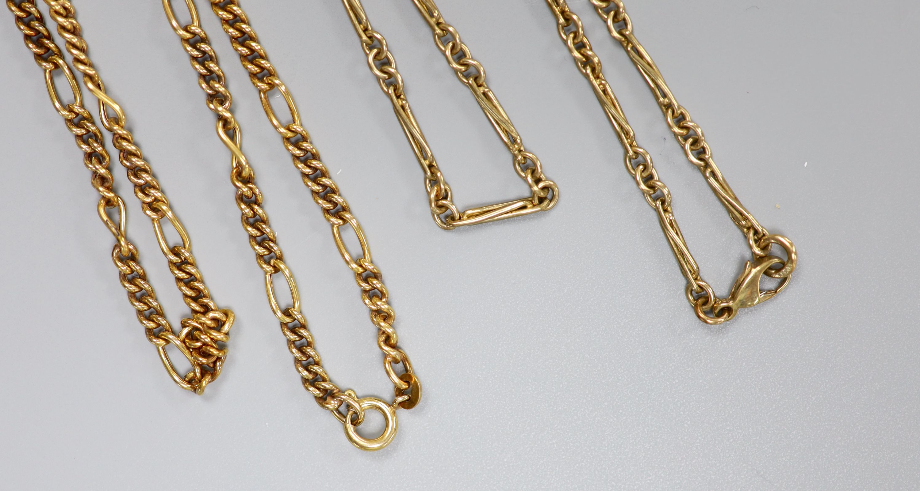 Two modern 9ct gold chains, 70cm & 37cm